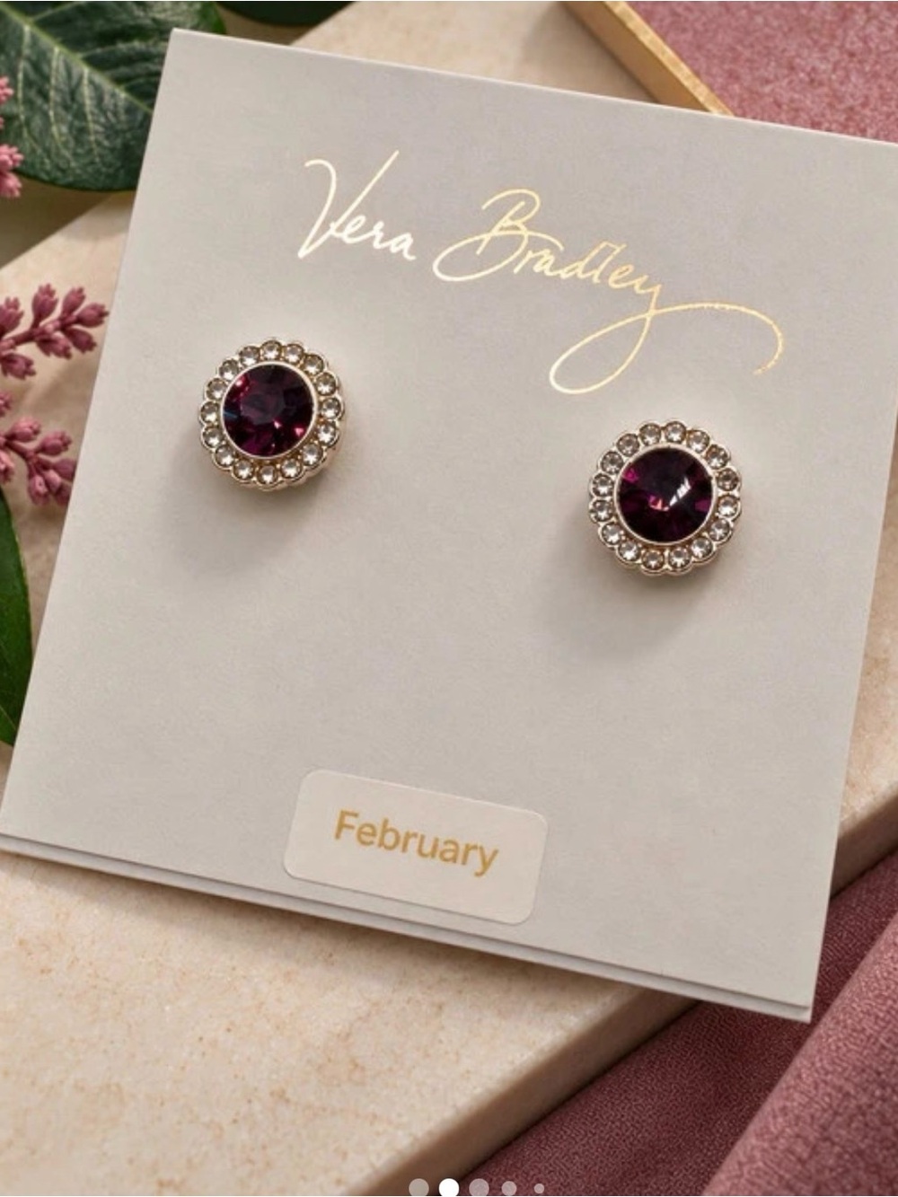 Vera Bradley February Purple Crystal Stud Earrings (BN8/ov)